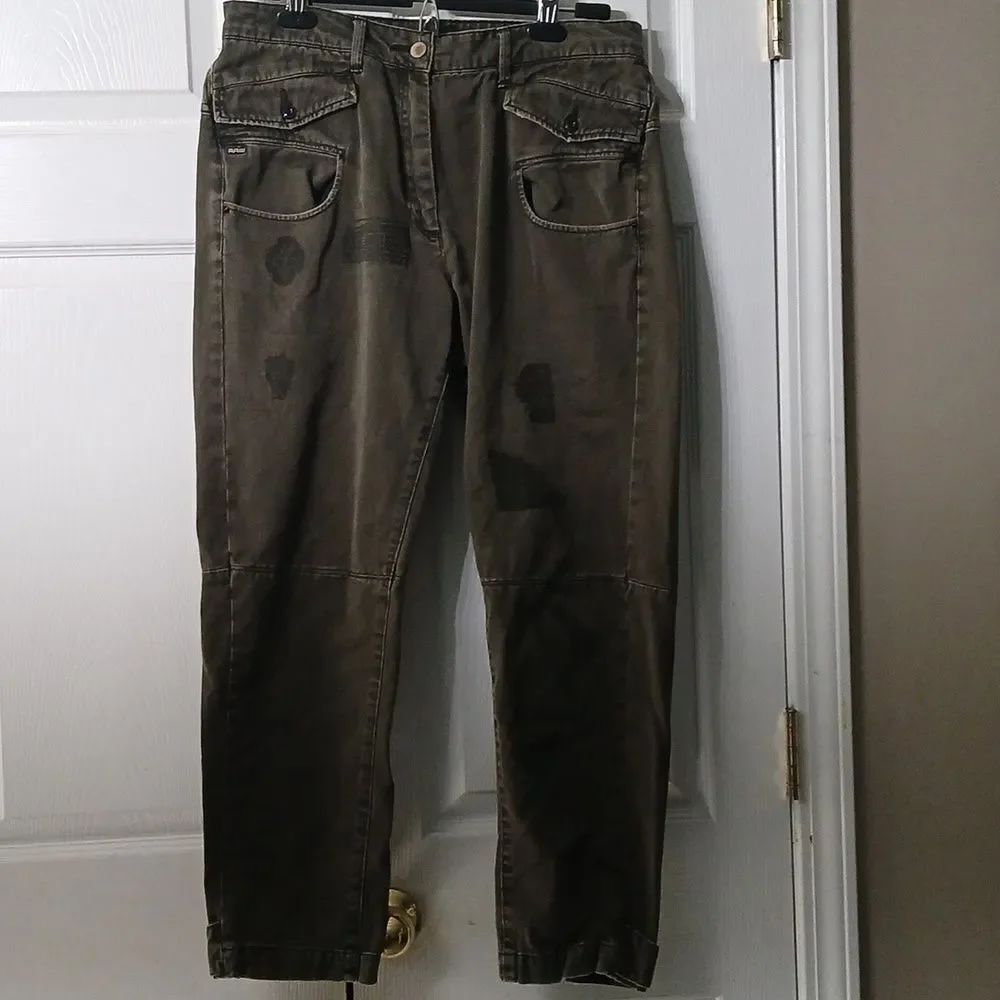 G-Star Raw Army Radar Mid Boyfriend distressed army green jeans Sz 29 EUC